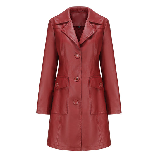 Damen modischer Kunstlederblazer mit praktischen Taschen R&B