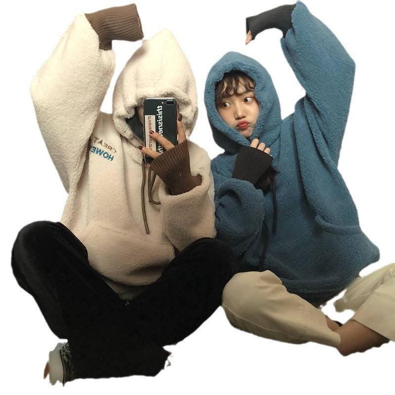 Damen kuscheliger Kapuzenpullover im Oversized-Stil mit vorderer Kängurutasche und elastischen Bündchen
