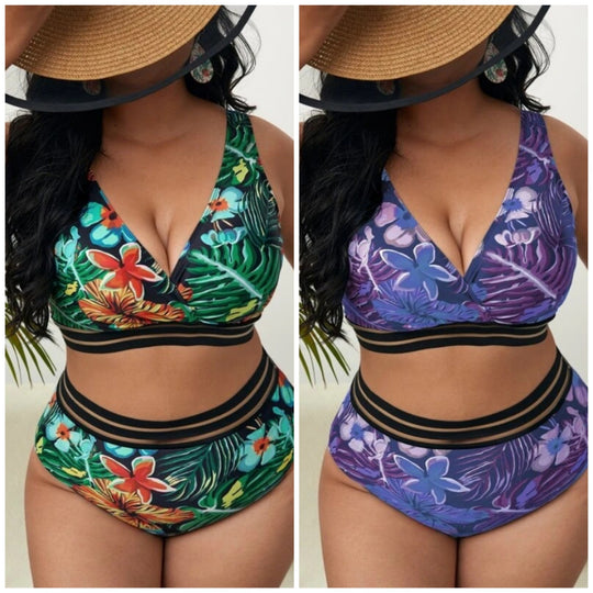 Damen Bunt gemusterter Bikini mit breitem Unterbrustband R&B