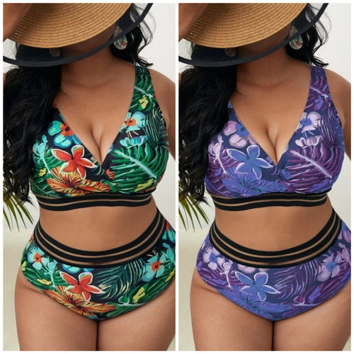 Damen Bunt gemusterter Bikini mit breitem Unterbrustband R&B