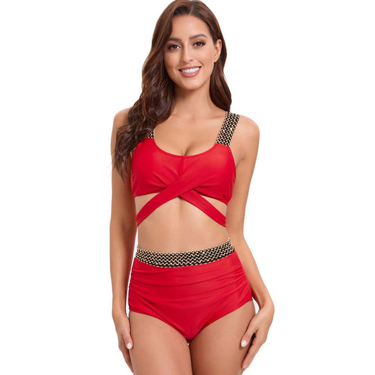 Damen Sportliches Bikini-Set mit raffiniertem Wickeldesign und verstellbaren Trägern R&B