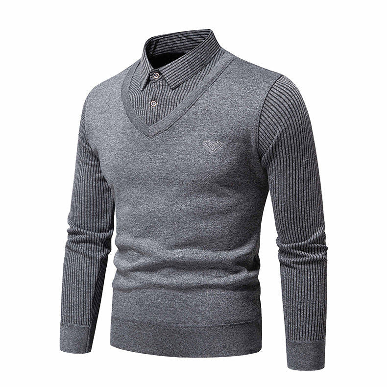 Herren Strickpullover mit V-Ausschnitt und modernem Rippenmuster