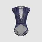 Damen Elegantes Spitzenbody mit tiefem V-Ausschnitt und zarten Rüschendetails R&B