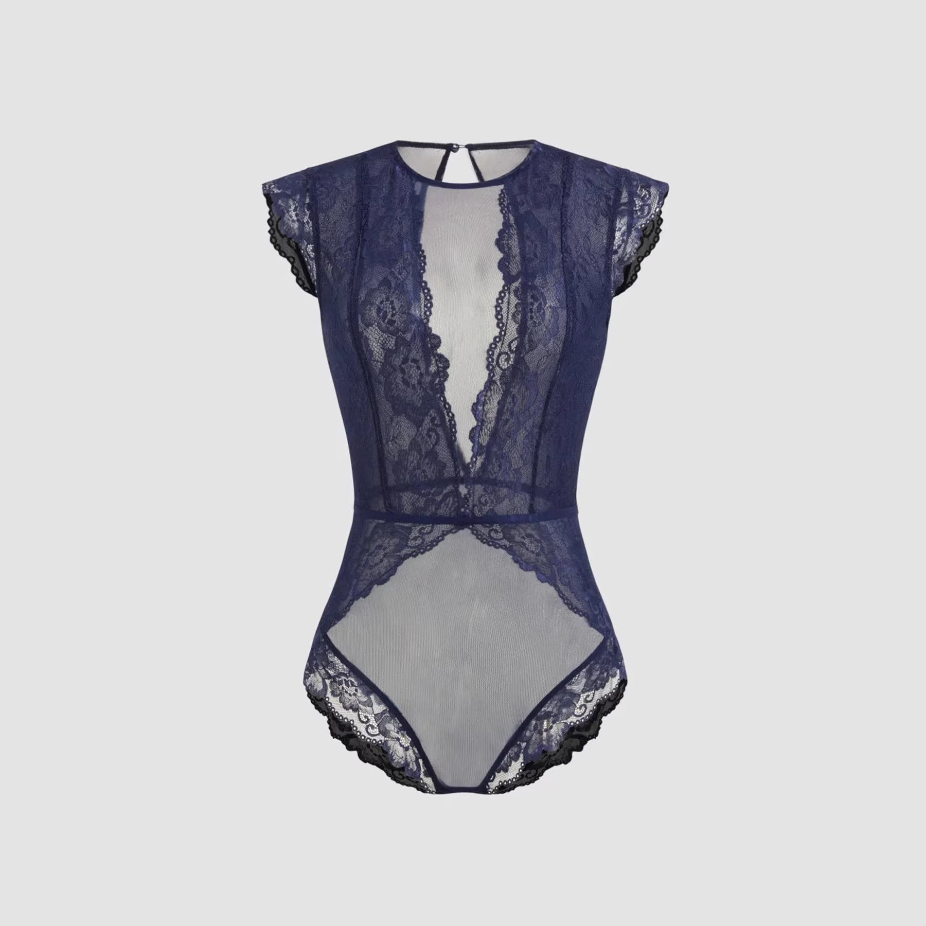 Damen Elegantes Spitzenbody mit tiefem V-Ausschnitt und zarten Rüschendetails R&B
