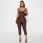 Damen Figurbetonte Capri-Leggings mit Hochbund und luxuriösem Glanz R&B