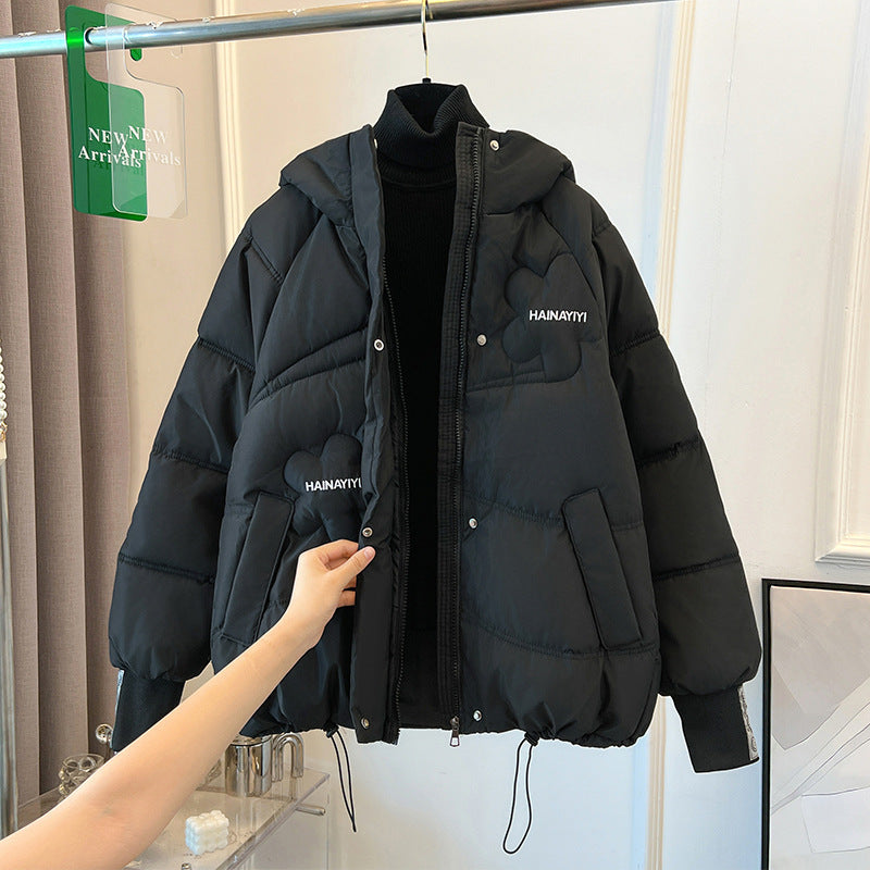 Damen Modische Kurze Daunenjacke mit Kapuze und praktischen Taschen R&B
