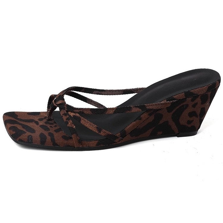 Damen Wedge-Sandalen mit animalischem Print und modischem Riemendesign R&B