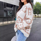 Damen Oversized Strickpullover mit floralem Muster und lässigem Schnitt R&B
