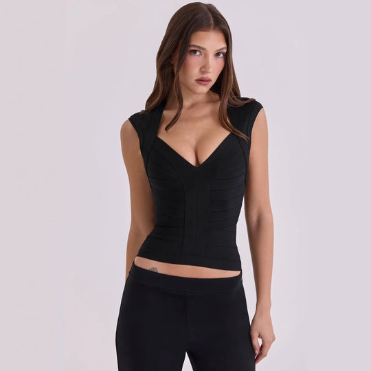 Damen figurformendes Top mit modernem V-Ausschnitt und hochwertigem Material R&B