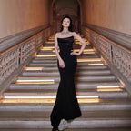 Damen Elegantes Meerjungfrau-Kleid mit schulterfreiem Design und langen Ärmeln R&B