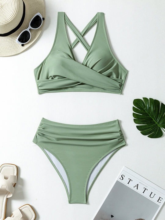 Damen Hoch tailliertes Bikini-Set mit elegantem Wickel-Design R&B