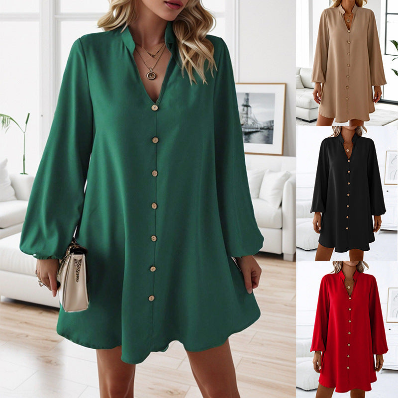 Damen kurzes Kleid mit Knopfleiste und eleganten Puffärmeln R&B
