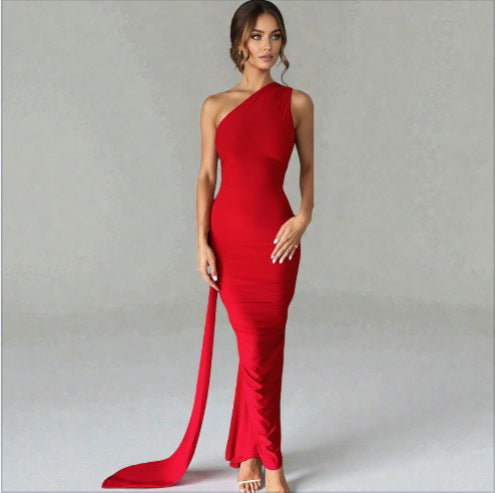 Damen Einseitiges Maxi-Kleid mit elegantem Schnitt und fließendem Saum R&B