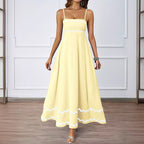 Damen Maxikleid mit schmalen Trägern und verspieltem Wellenmuster R&B