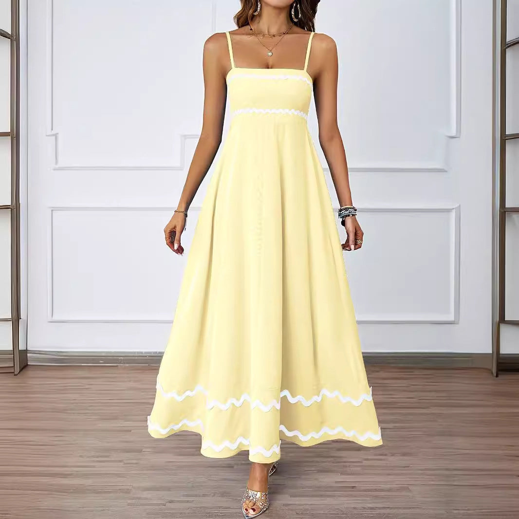 Damen Maxikleid mit schmalen Trägern und verspieltem Wellenmuster R&B