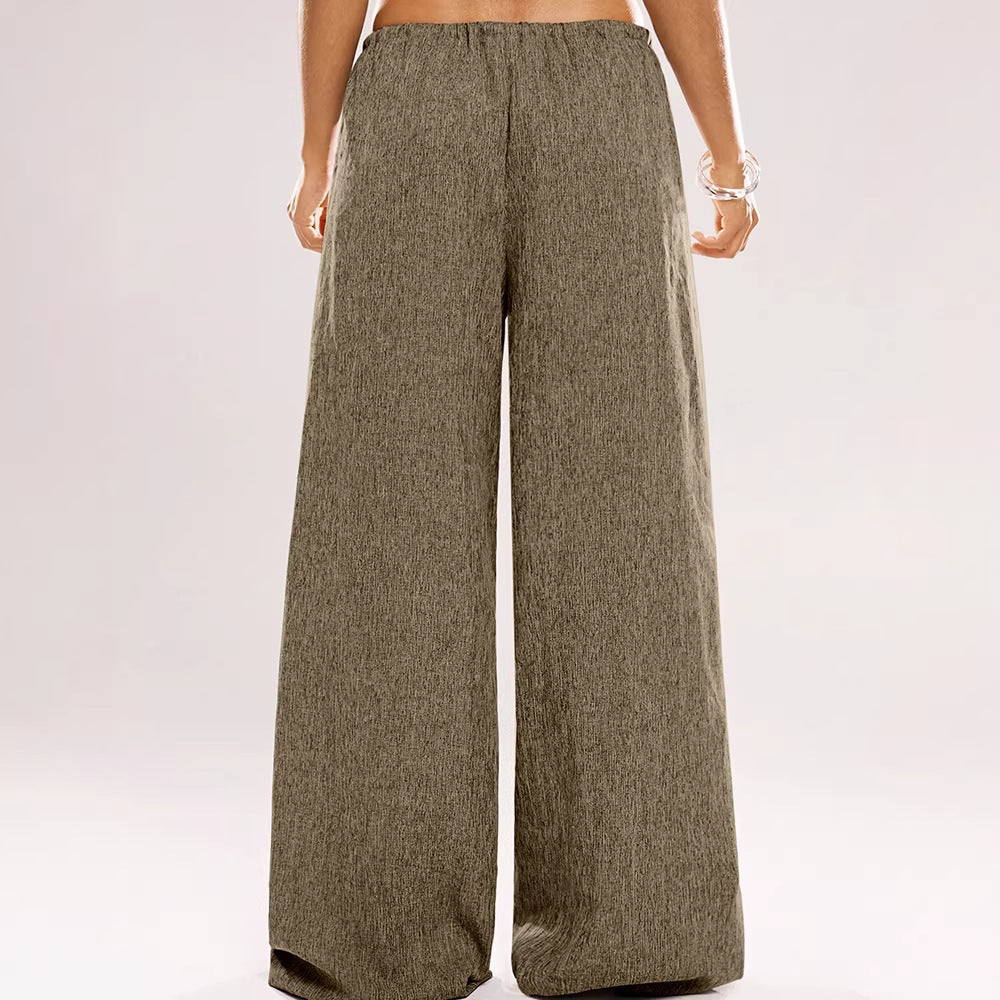 Damen Weite Leinenhose mit elastischem Bund und Kordelzug R&B