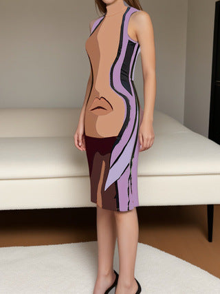 Damen Figurbetontes Midikleid mit modernem Druck R&B
