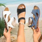 Damen Keil-Sandalen mit verstellbarem Riemen und offenen Zehen R&B
