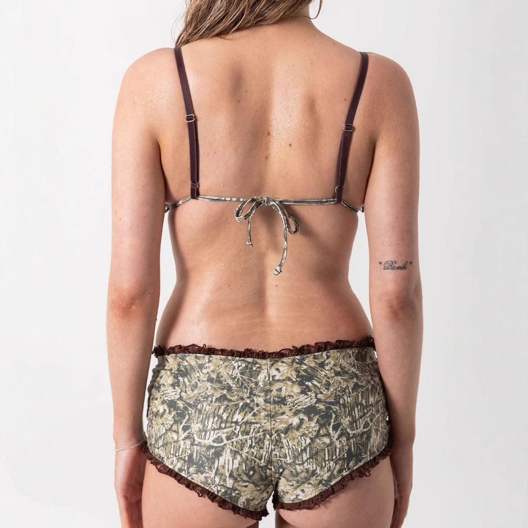 Damen Bikini-Set mit frischem Camouflagemuster und Rüschendetails R&B