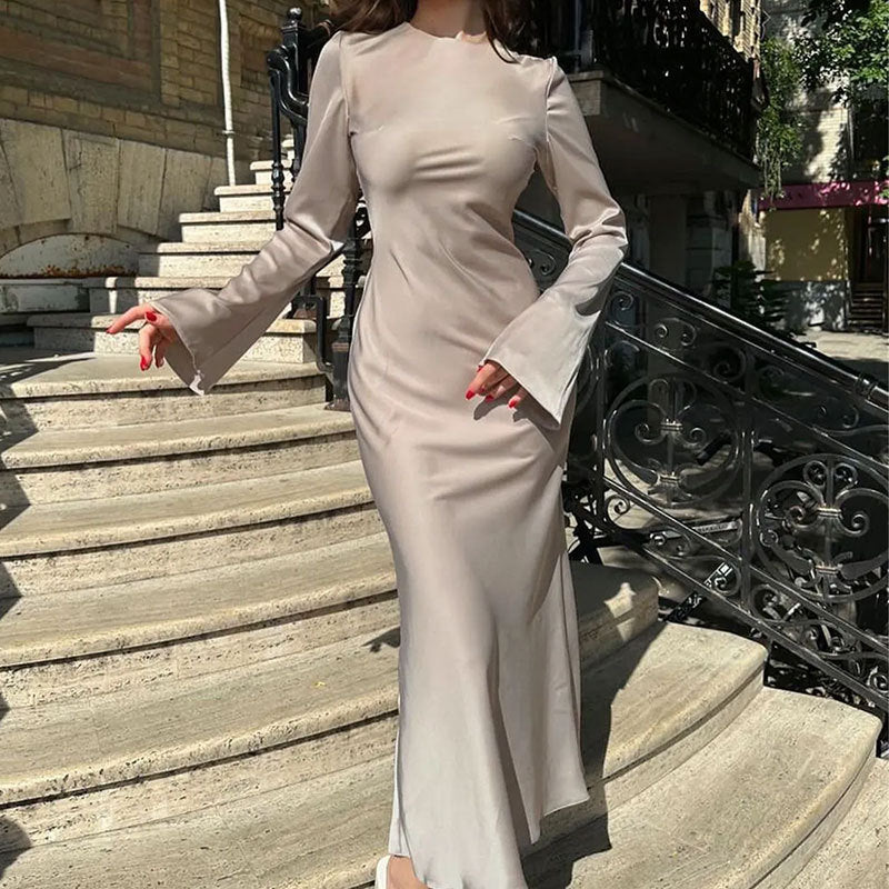 Damen elegantes Maxikleid mit weitem Schnitt und eleganten Ärmeln R&B