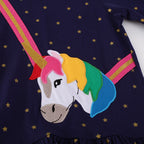 Mädchen Langarmkleid mit zauberhaftem Einhorn-Applikationsdesign R&B