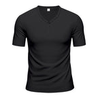 Herren Kurzarm Henley-T-Shirt mit atmungsaktiver Struktur R&B