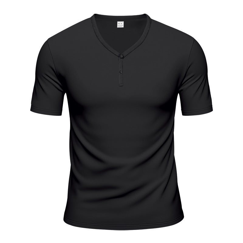 Herren Kurzarm Henley-T-Shirt mit atmungsaktiver Struktur R&B