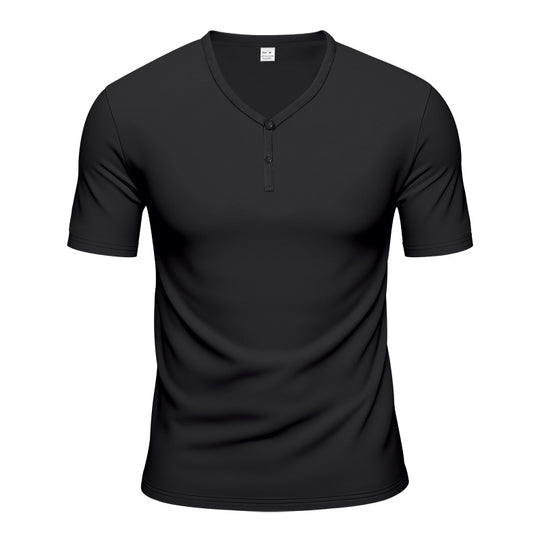 Herren Kurzarm Henley-T-Shirt mit atmungsaktiver Struktur R&B