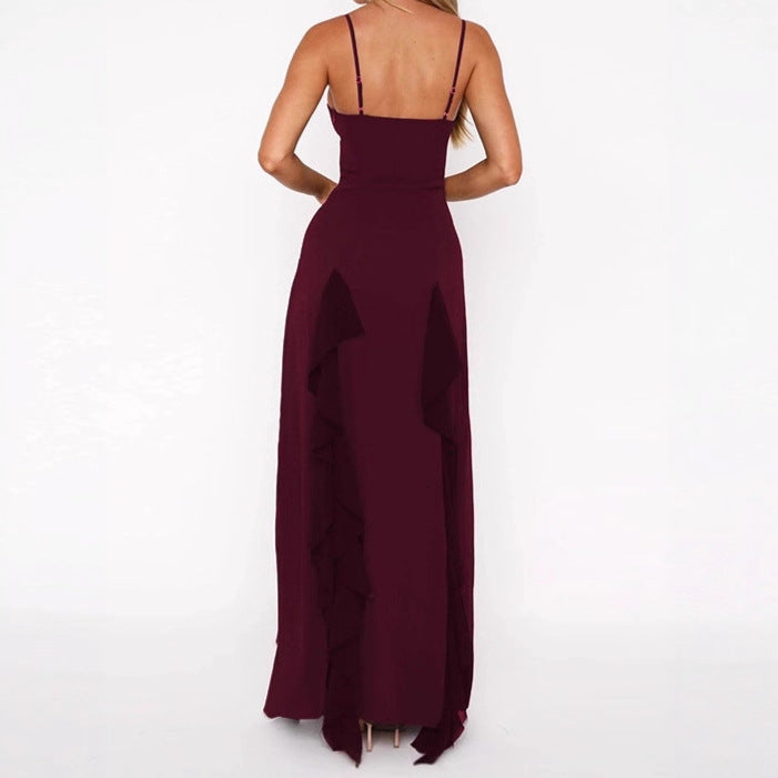 Damen Elegantes Maxikleid mit tiefem V-Ausschnitt und seitlichem Schlitz R&B
