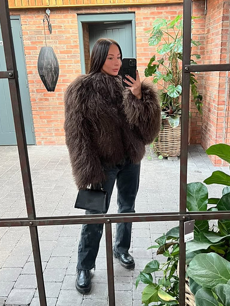 Damen Kunstfelljacke mit voluminösen Ärmeln R&B