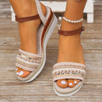 Damen Wedge-Sandalen mit dekorativem Textilband und modischem Absatz R&B