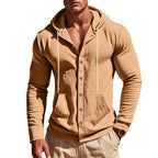 Herren nan leichte Kapuzen-Strickjacke mit durchgehender Knopfleiste schmaler Schnitt und Kängurutasche R&B