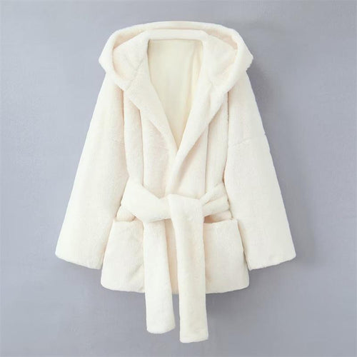 Damen Kapuzenjacke aus kuscheligem Material mit taillierbarem Gürtel und praktischen Taschen R&B