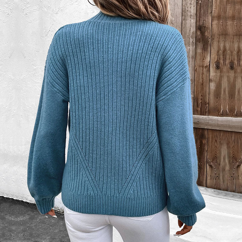 Damen Strickjacke mit hohem Kragen und Reißverschluss R&B