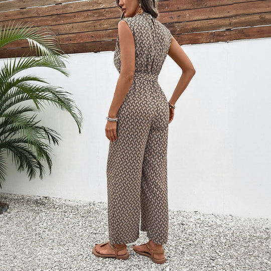 Damen eleganter Jumpsuit mit offenem Rücken und Taillengürtel R&B