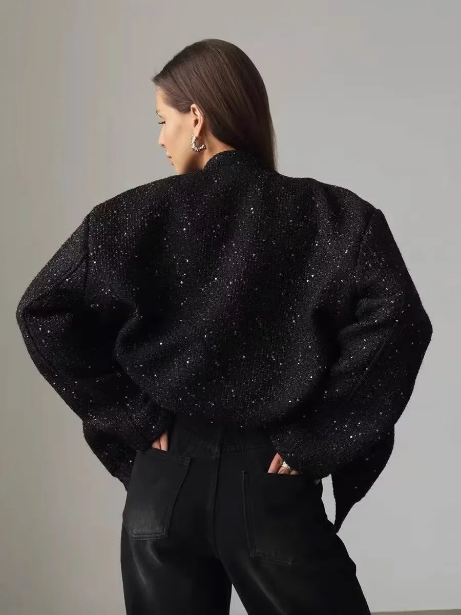 R&B | Gold Pailletten Stehkragenjacke