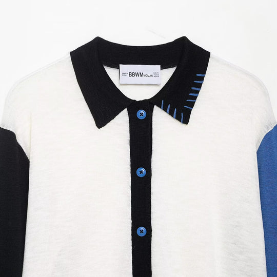 Damen modische Strickjacke mit farblich abgesetzten Ärmeln und Knopfverschluss R&B