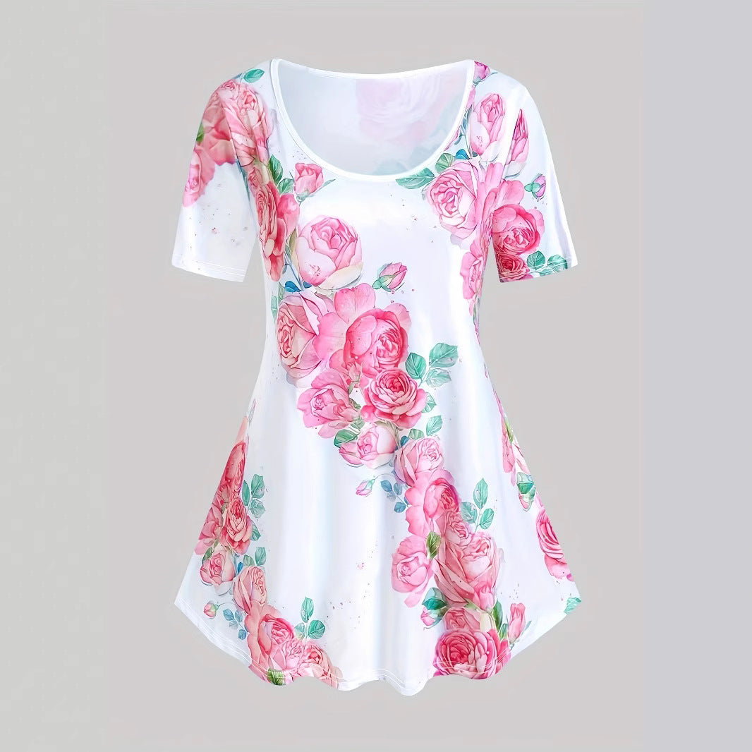Damen lässiges Tunika-Kleid mit floralem Design und modischem Schnitt R&B