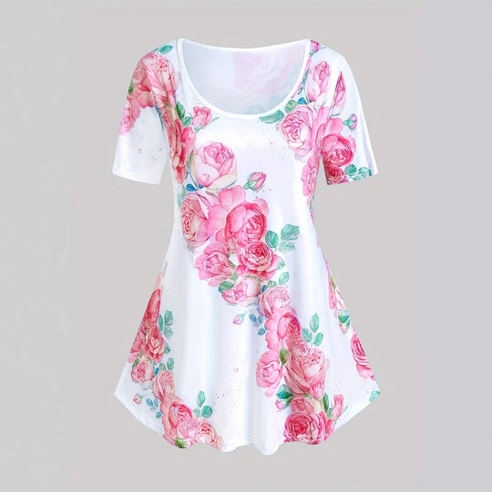 Damen lässiges Tunika-Kleid mit floralem Design und modischem Schnitt R&B