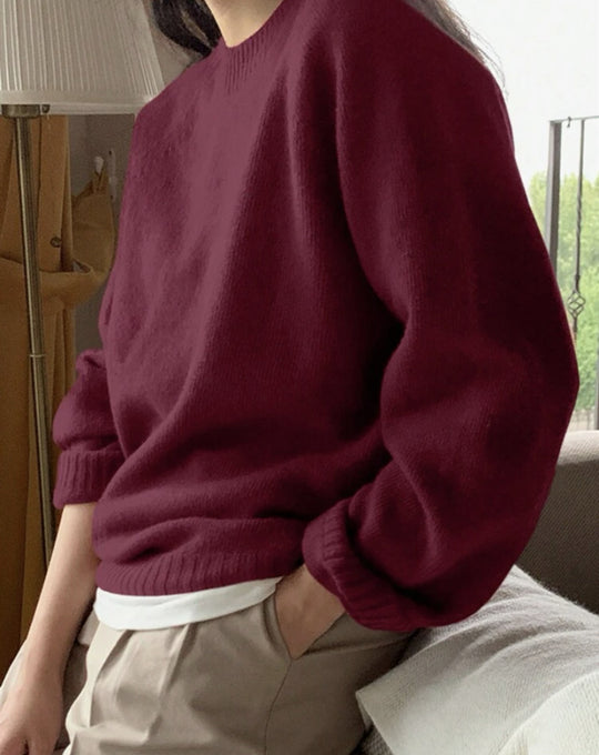 Damen Gemütlicher Rundhals-Pullover aus hochwertigem Stoff R&B