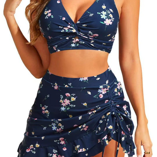 Damen Bikiniset mit floralem Wickelrock und lässigem Brustbereich R&B