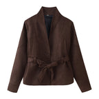 Damen elegante Oversized-Bomberjacke mit Taillengürtel R&B