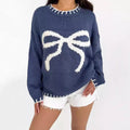 Damen Strickpullover mit verspieltem Schleifenmotiv und lässigem Schnitt R&B