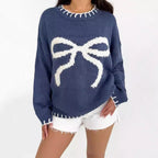 Damen Strickpullover mit verspieltem Schleifenmotiv und lässigem Schnitt R&B