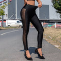 Damen Hochglänzende Leggings mit transparenten Mesh-Einsätzen und Strass-Detail