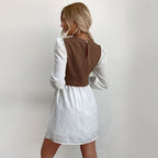 Damen modisches Hemdkleid mit eleganten Puffärmeln und knöpfbarem Vorderteil R&B