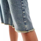 Damen Denim-Bermudashorts mit lässigem Schnitt und fransigen Säumen R&B