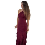 Damen Exklusives Maxikleid mit asymmetrischem Rüschenverlauf und elegantem Schnitt R&B