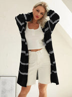 Damen Langer Strickcardigan mit Streifenmuster und offenem Design R&B