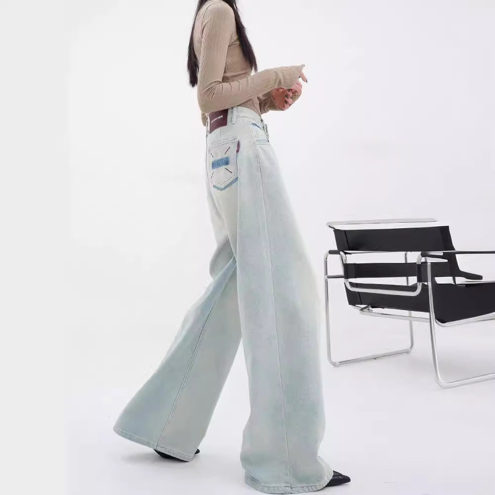 Damen Weite Denim-Hose mit lässigem Schnitt und hohem Bund R&B